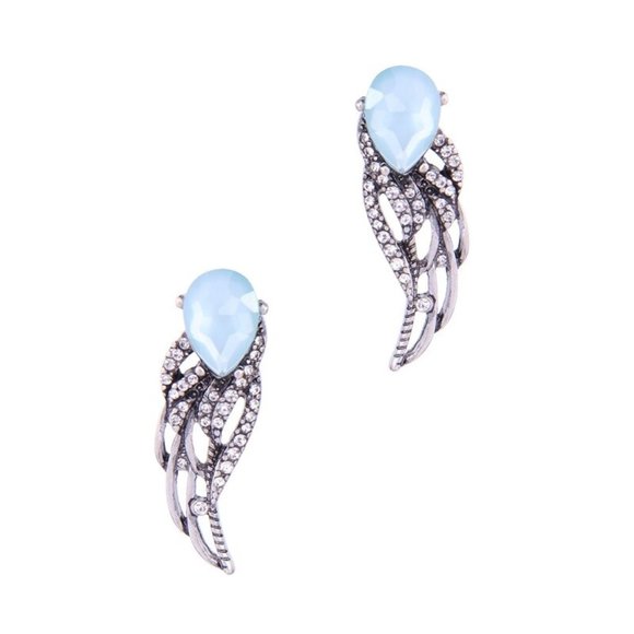 Aqua Gun Metal Silver Angel Wings Earrings - Picture 3 of 3